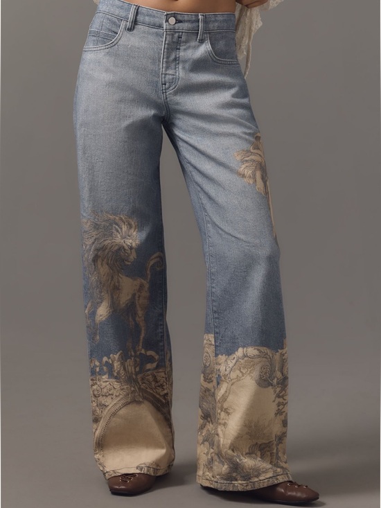 Anthropologie Denim - Anthropologie Low Rise Wide Leg Jeans Pilcro New 27 Zbo Roman Lion Unicorn Art